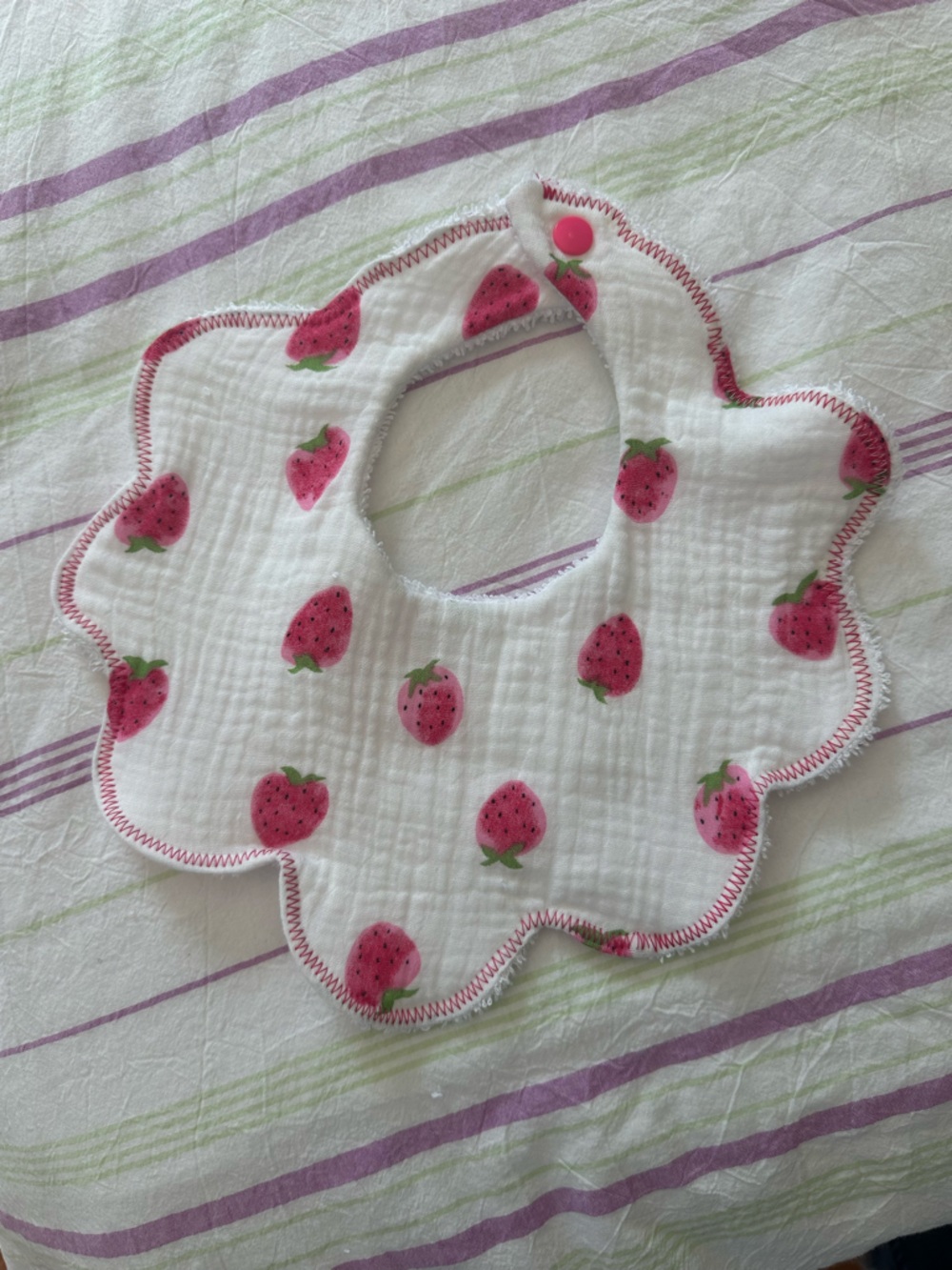 Baby Strawberry Print Cotton Bib - Pink